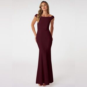 Azazie Nicolina | Cabernet Mermaid Square Neckline Stretch Crepe Dress | Size 4